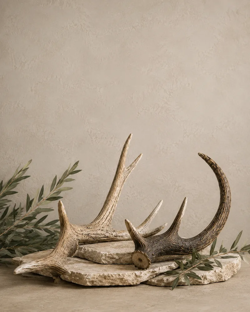 deers antlers on display in product photo shoot